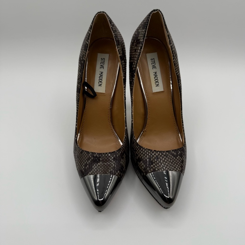 Steve Madden Snakeskin Pumps Cap Toe Pointy Stiletto Heels 6.5 - Picture 4 of 16